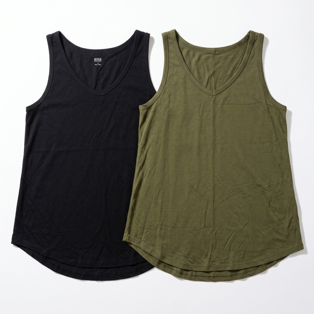 a.n.a Womens M Olive Black V-Neck Swing Tank Top 2-Pack Casual Minimalist Boho